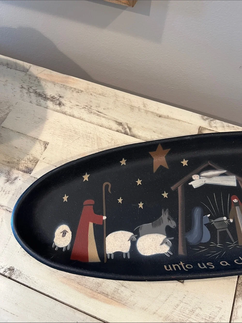 Black Oval Nativity Decor Tray - 